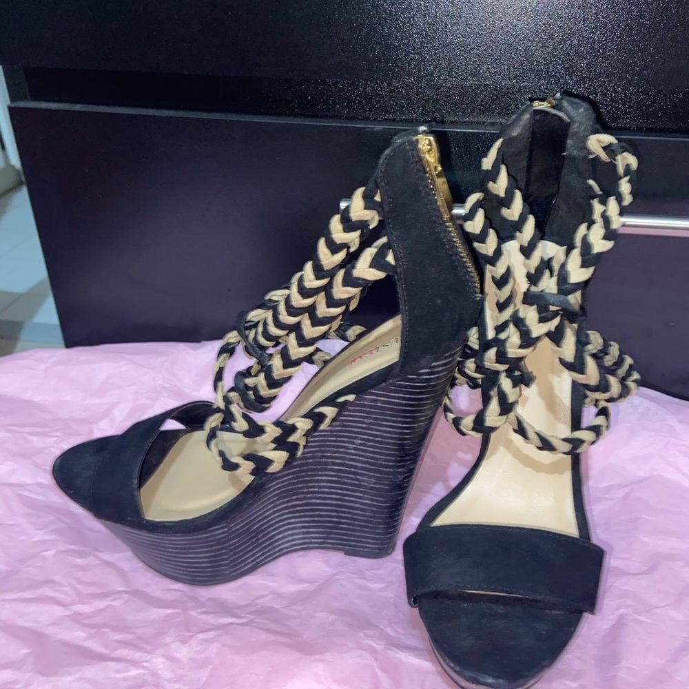Black and nude wedges